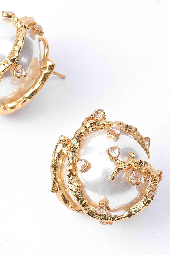 Gold Finish Pearl Crest Stud Earrings by AMAMA at Pernia's Pop Up Shop