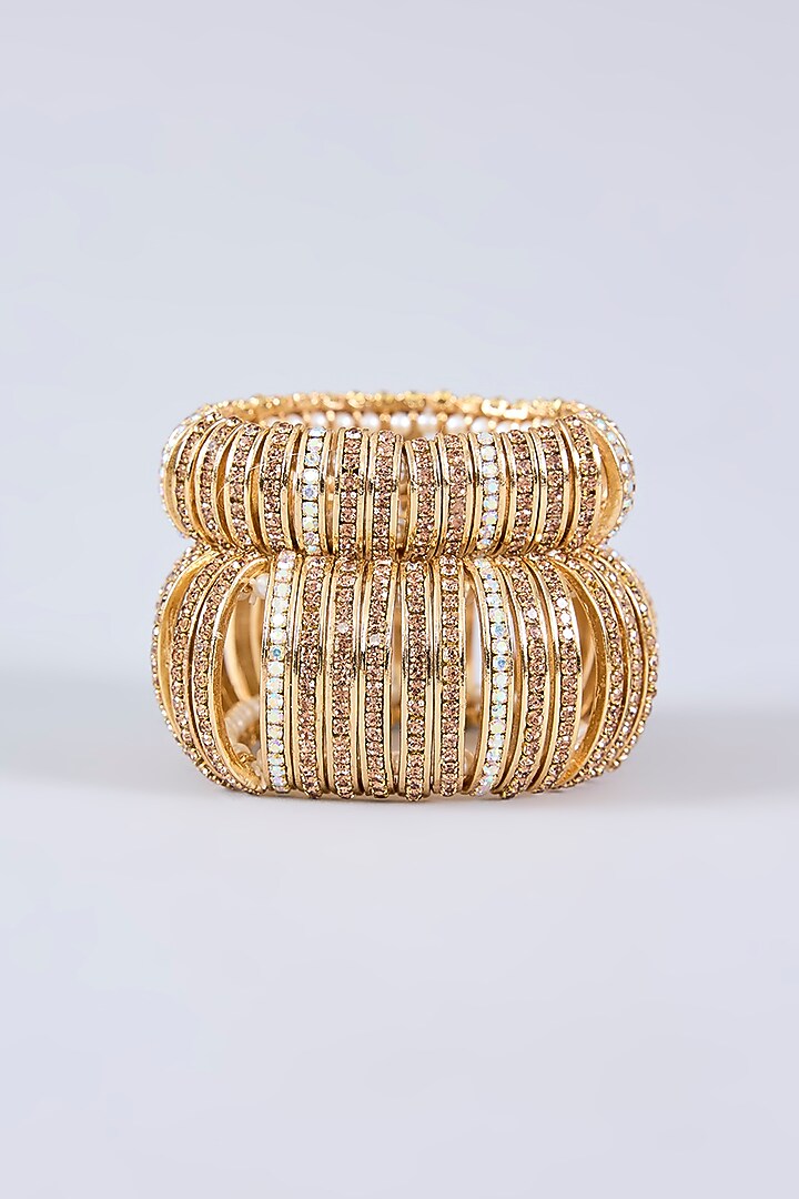 Gold Plated Chaton Stone Bracelets (Set Of 2) by AMAMA at Pernia's Pop Up Shop