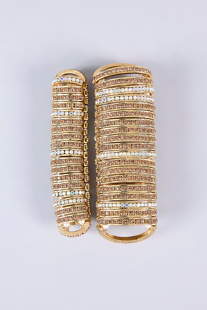 Gold Plated Chaton Stone Bracelets (Set Of 2) by AMAMA at Pernia's Pop Up Shop