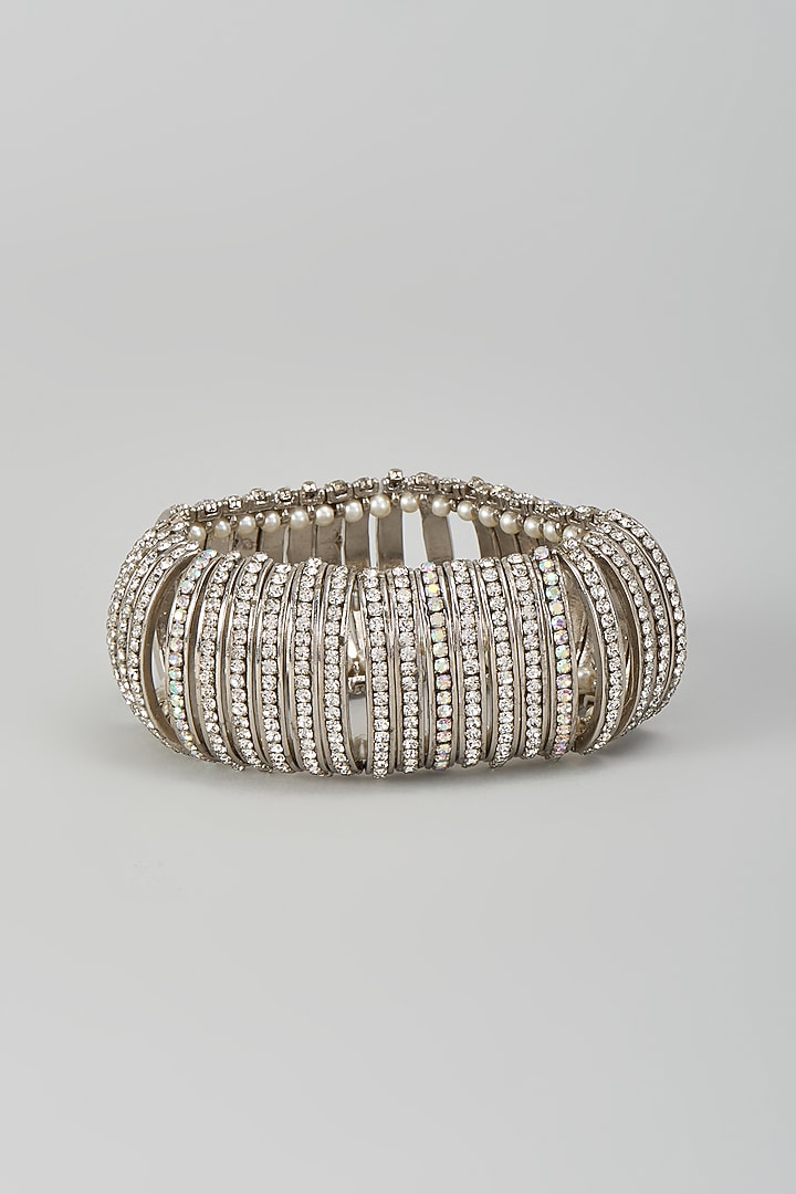 Silver Plated Cubic Zirconia Bracelet (Set Of 2) by AMAMA at Pernia's Pop Up Shop