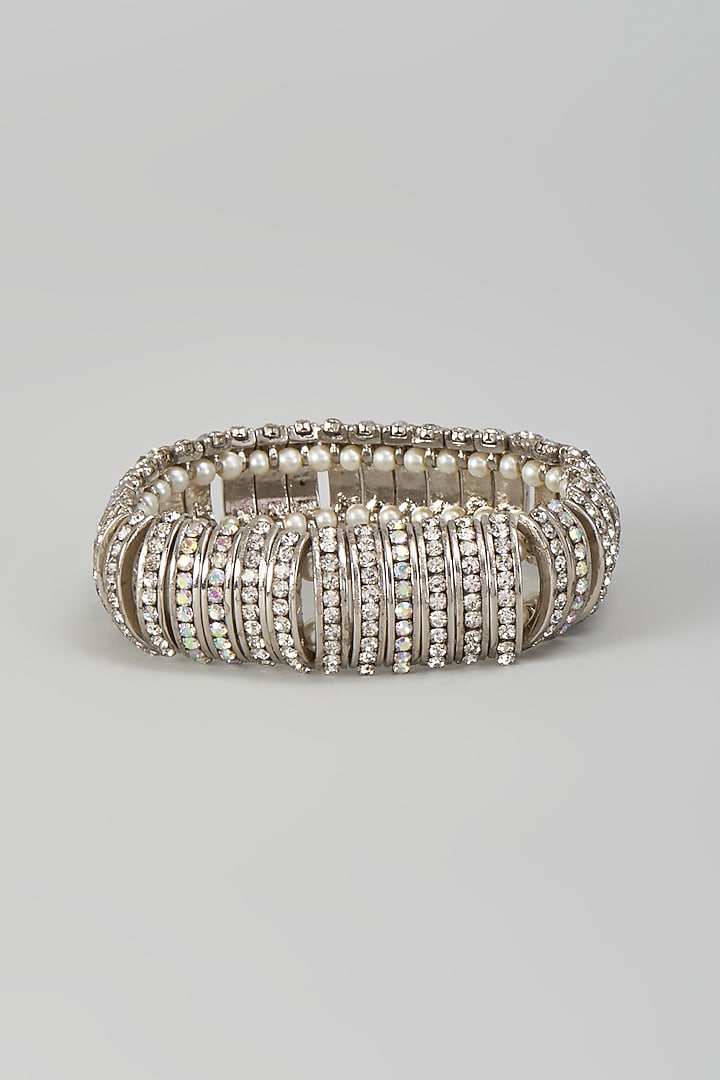 Silver Plated Cubic Zirconia Bracelet (Set Of 2) by AMAMA at Pernia's Pop Up Shop