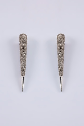 Silver Plated Grey Diamond Needle Earrings by AMAMA