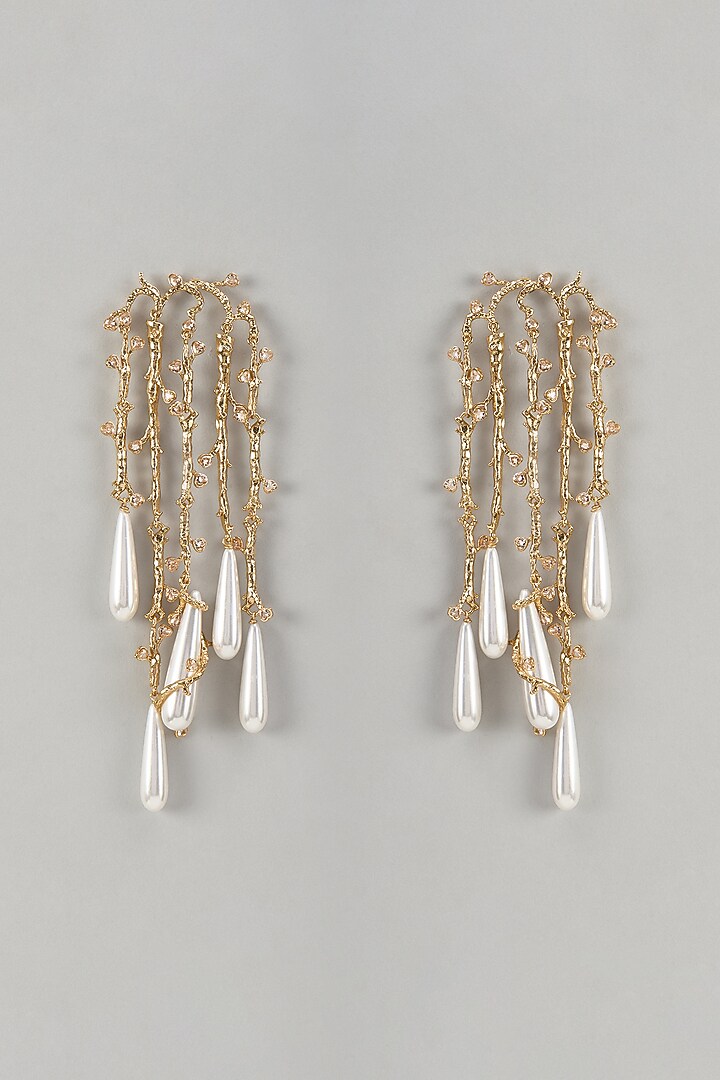 Gold Plated Cubic Zirconia & Faux Pearl Dangler Earrings by AMAMA at Pernia's Pop Up Shop