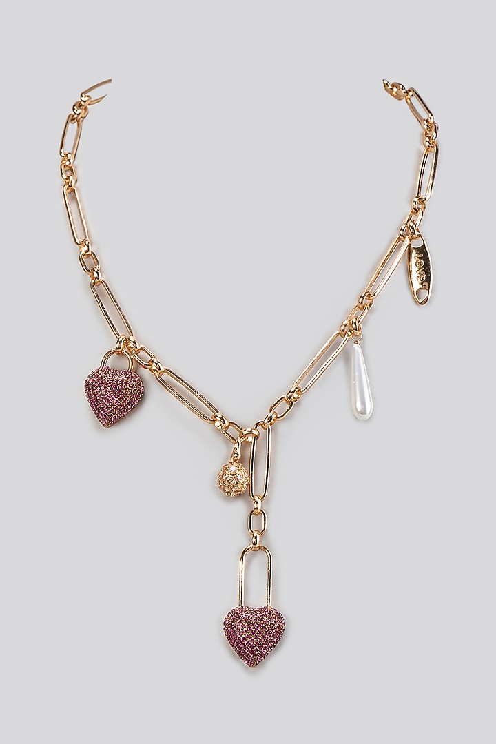 Gold Plated Faux Pearl & Cubic Zirconia Handcrafted Necklace by AMAMA at Pernia's Pop Up Shop