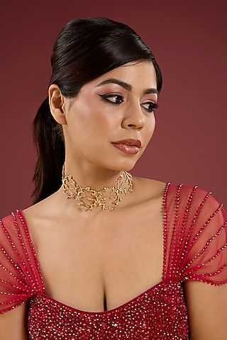 Antique Gold Plated Faux Pearl Choker Necklace by AMAMA