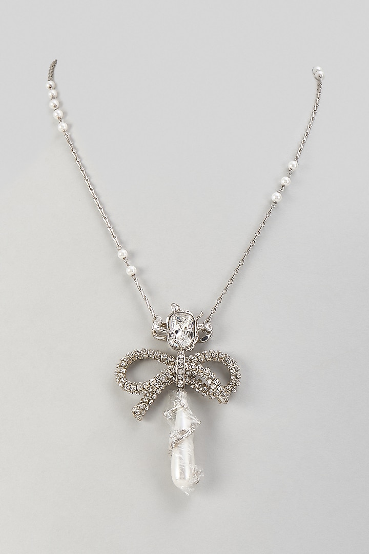 Silver Plated Bow Necklace by AMAMA at Pernia's Pop Up Shop