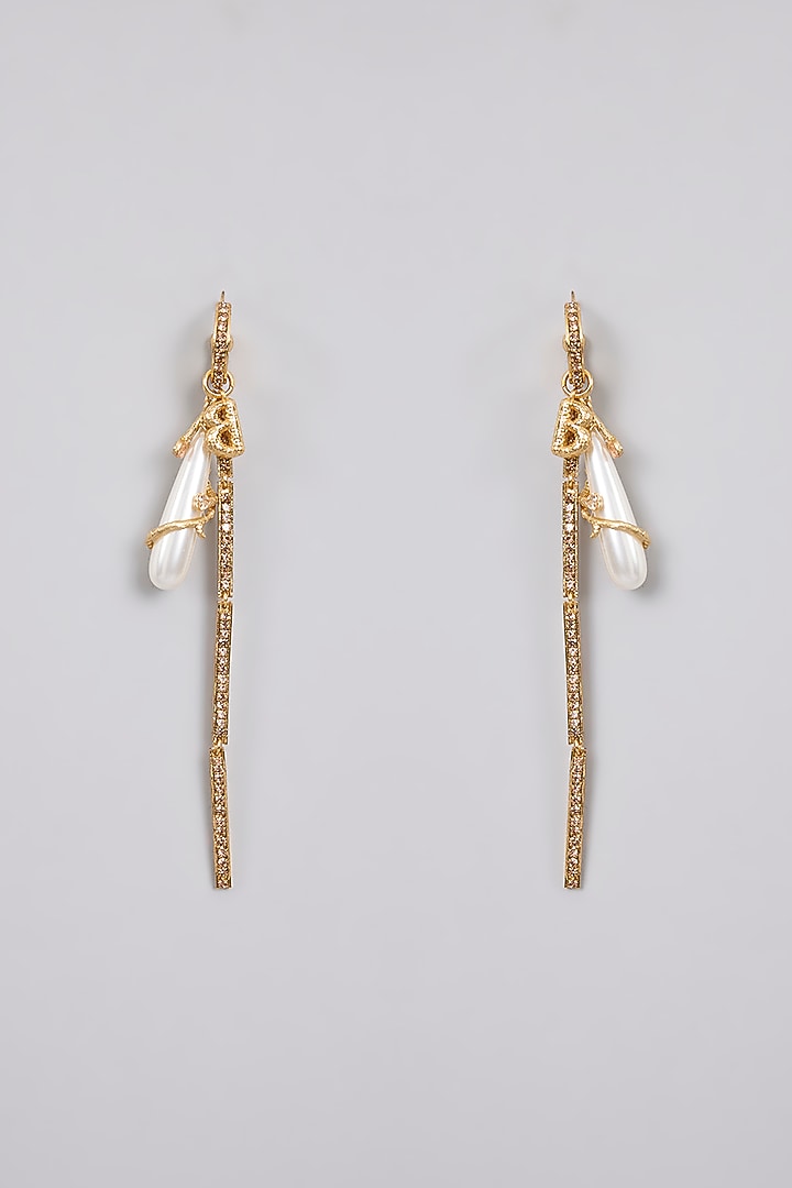 Antique Gold Plated Chaton Stone & Cubic Zirconia Dangler Earrings by AMAMA at Pernia's Pop Up Shop
