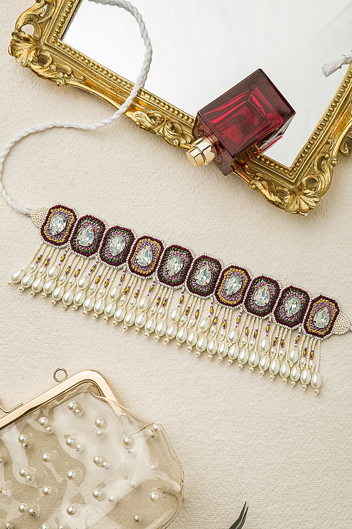 Multi Colored Hand Embroidered Choker Necklace by AMAMA at Pernia's Pop Up Shop