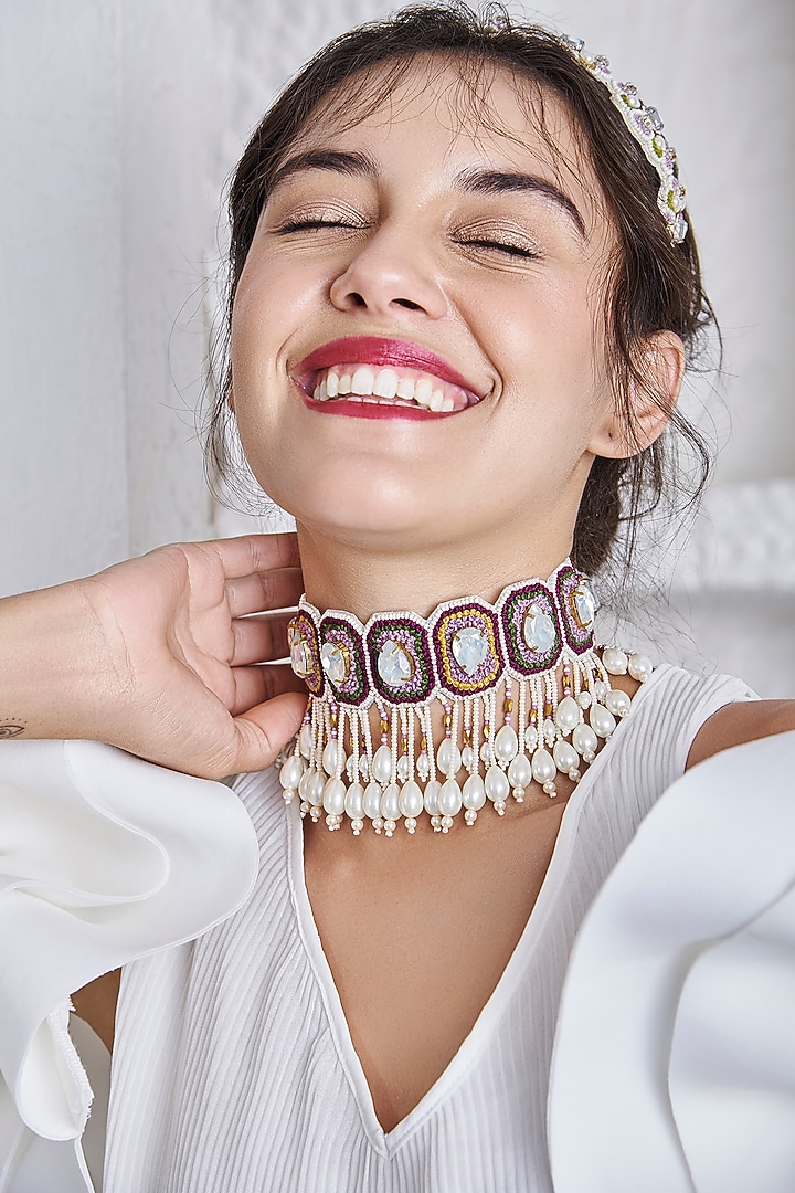 Multi Colored Hand Embroidered Choker Necklace by AMAMA at Pernia's Pop Up Shop