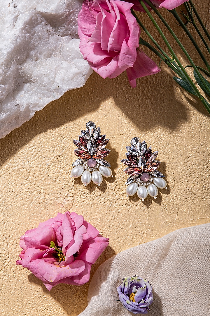 Blush Pink Hand Embroidered Stud Earrings by AMAMA at Pernia's Pop Up Shop