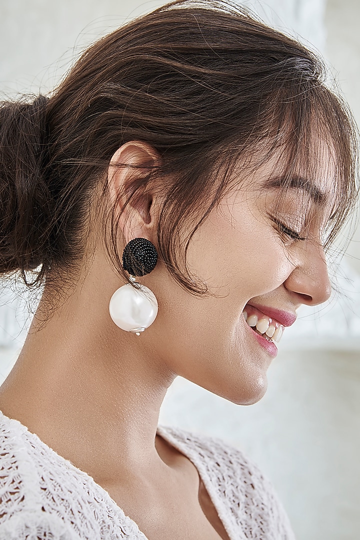 White Pearl Hand Embroidered Earrings by AMAMA at Pernia's Pop Up Shop