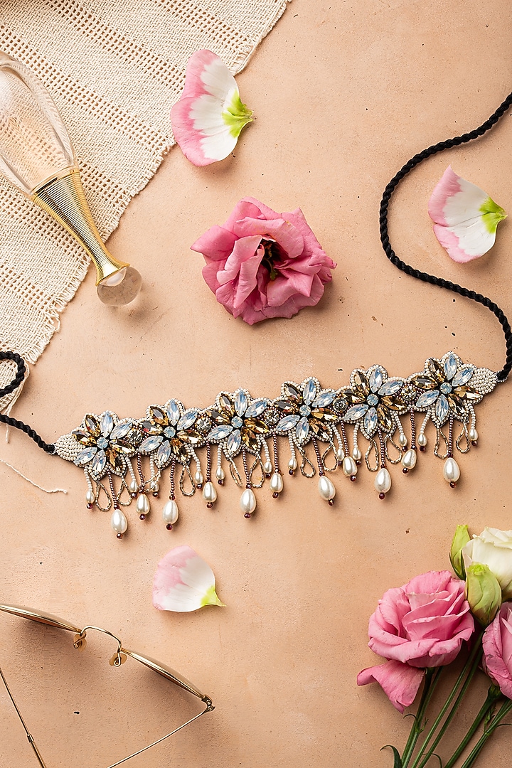 Pink Hand Embroidered Choker Necklace by AMAMA at Pernia's Pop Up Shop