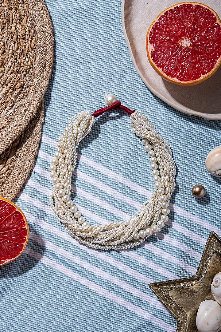 White Hand Embroidered Choker Necklace by AMAMA at Pernia's Pop Up Shop