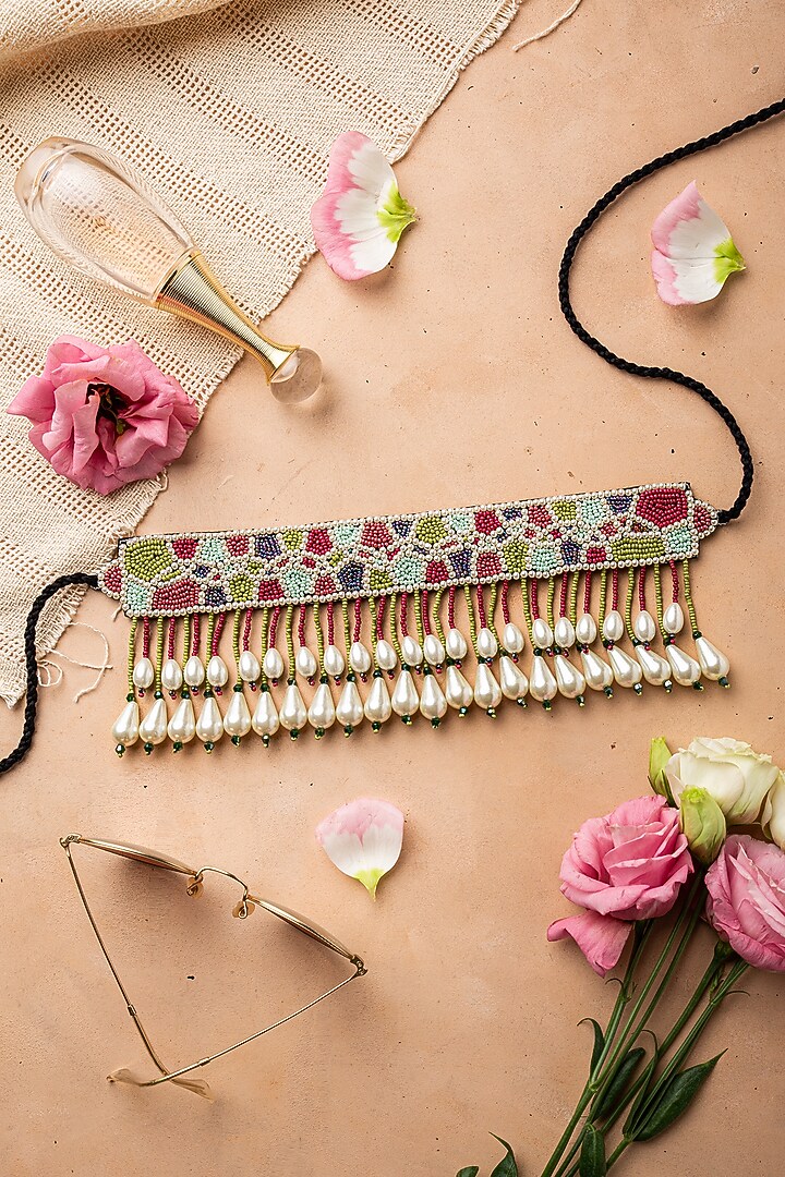 Multi Colored Pearl Hand Embroidered Choker Necklace by AMAMA at Pernia's Pop Up Shop