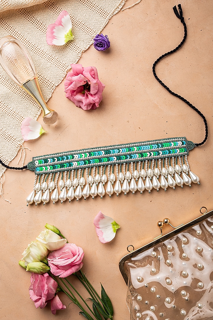 Green Pearl Hand Embroidered Choker Necklace by AMAMA at Pernia's Pop Up  Shop