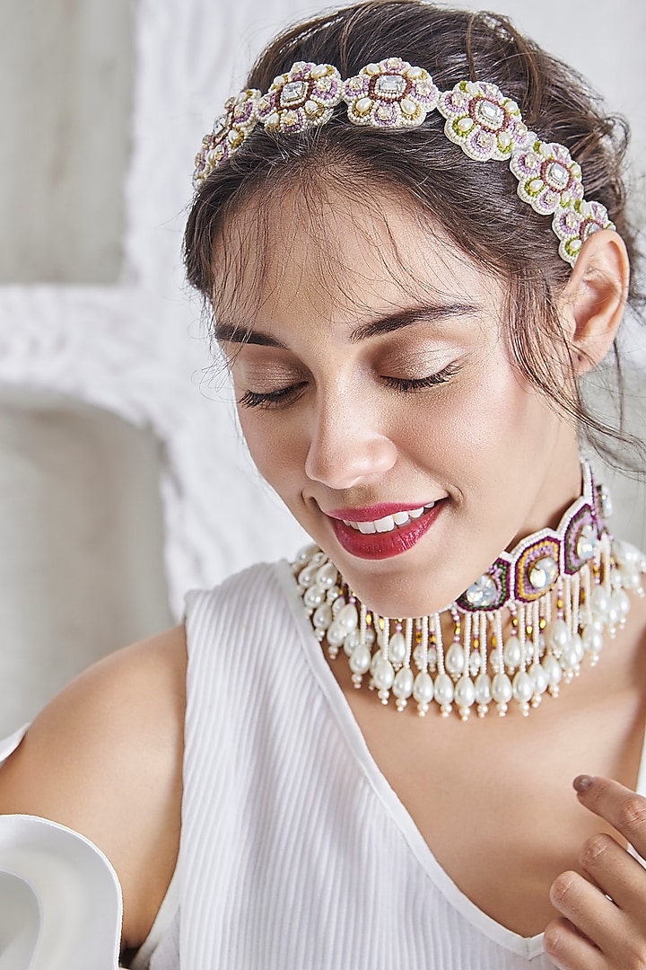 Multi Colored Hand Embroidered Headband by AMAMA at Pernia's Pop Up Shop