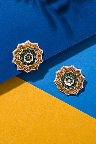 Orange Hand Embroidered Stud Earrings by AMAMA