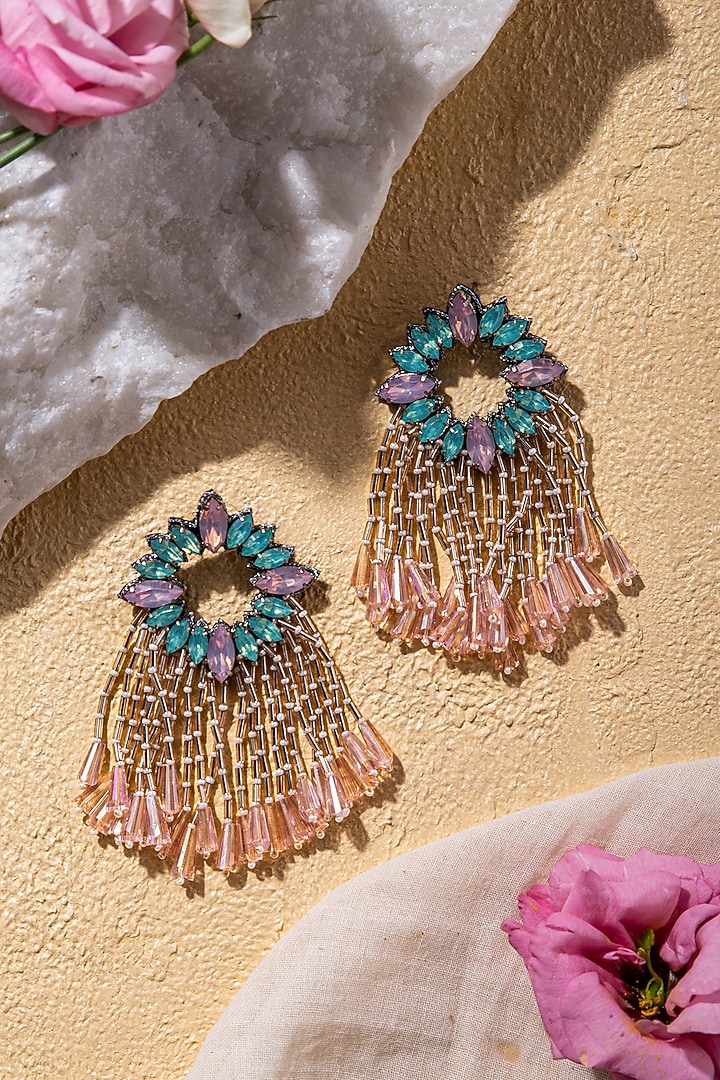 Pink Hand Embroidered Earrings by AMAMA at Pernia's Pop Up Shop