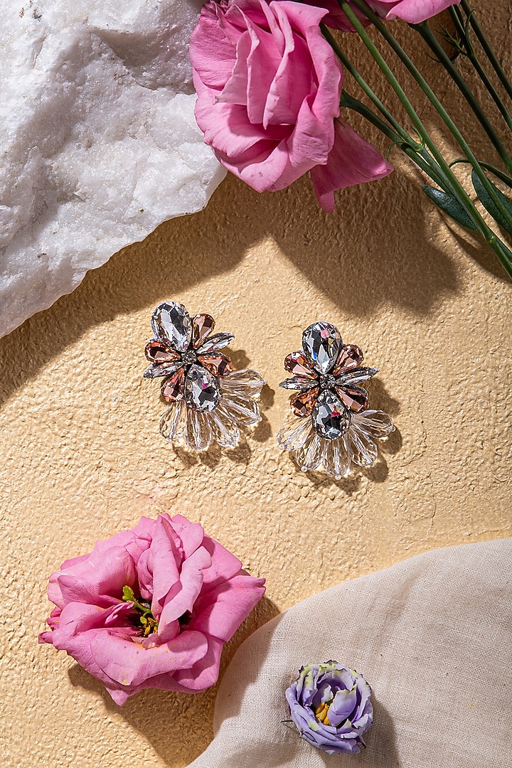 Pink Hand Embroidered Stud Earrings by AMAMA at Pernia's Pop Up Shop