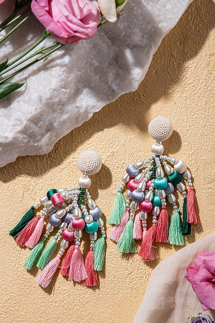 Multi Colored Hand Embroidered Earrings by AMAMA at Pernia's Pop Up Shop
