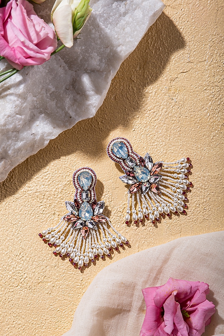 Crystal Blush Hand Embroidered Earrings by AMAMA at Pernia's Pop Up Shop