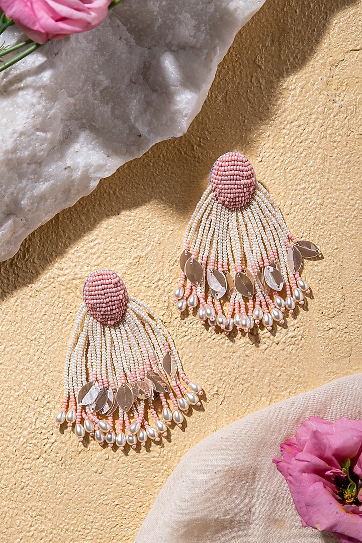 Pink Embroidered Earrings by AMAMA at Pernia's Pop Up Shop