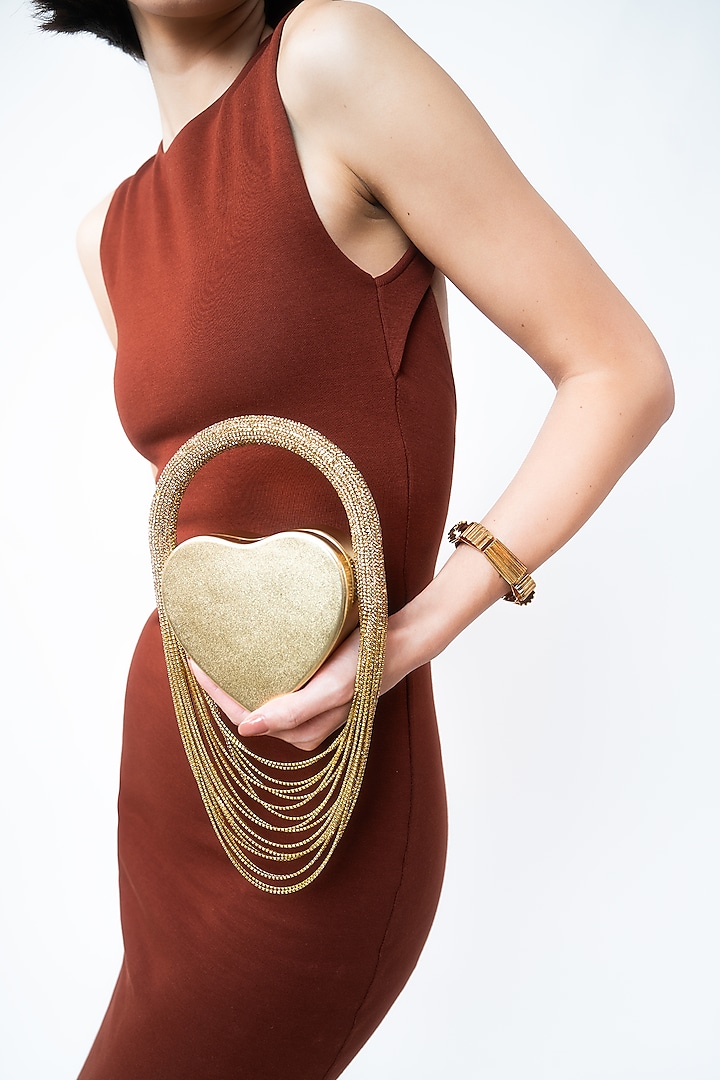 Light Gold Vegan Leather & Suede Stone Embellished Nano Bag by AMAMA