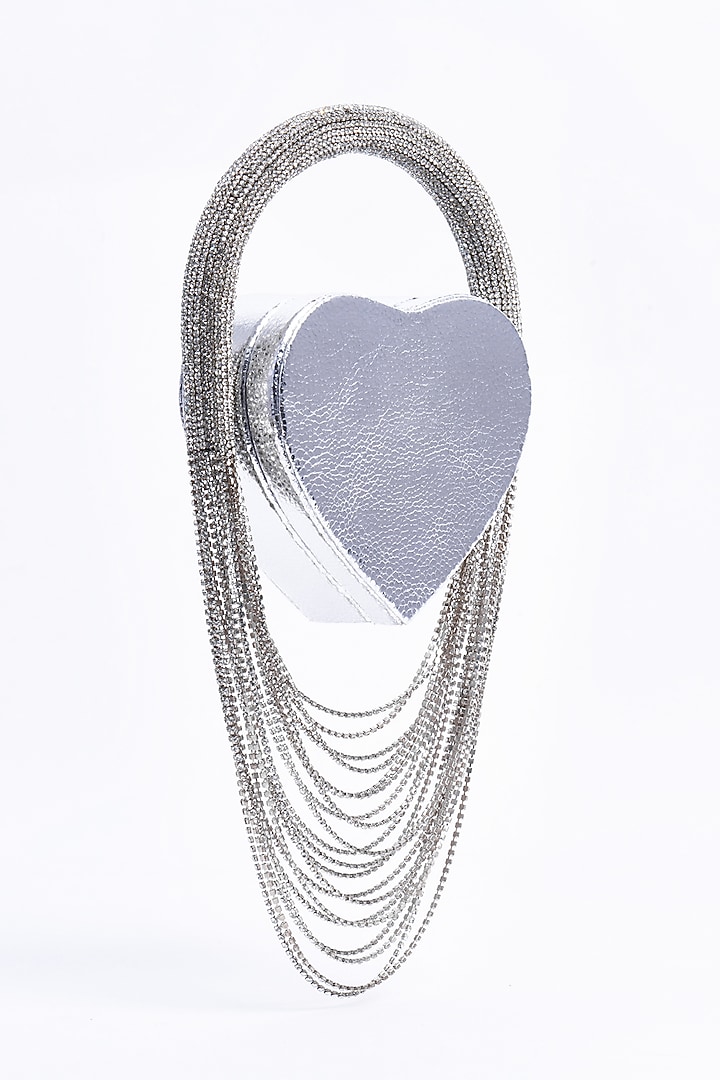 Sparkling White Vegan Leather & Suede Stone Embellished Nano Bag by AMAMA at Pernia's Pop Up Shop