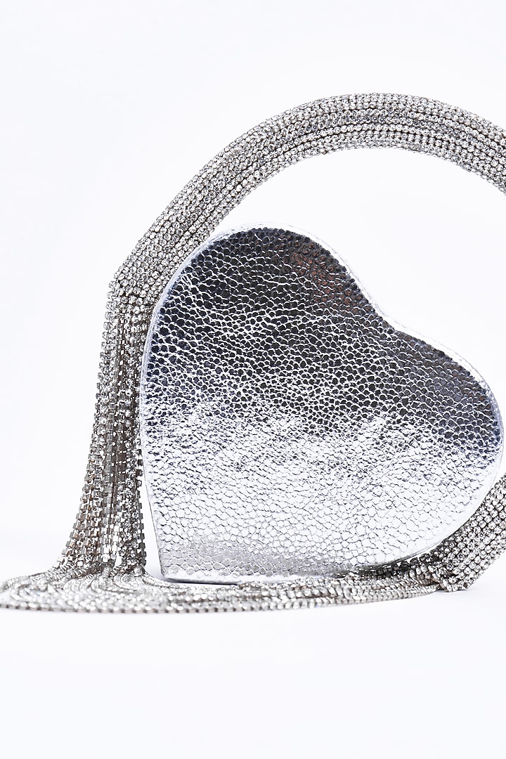 Sparkling White Vegan Leather & Suede Stone Embellished Nano Bag by AMAMA at Pernia's Pop Up Shop