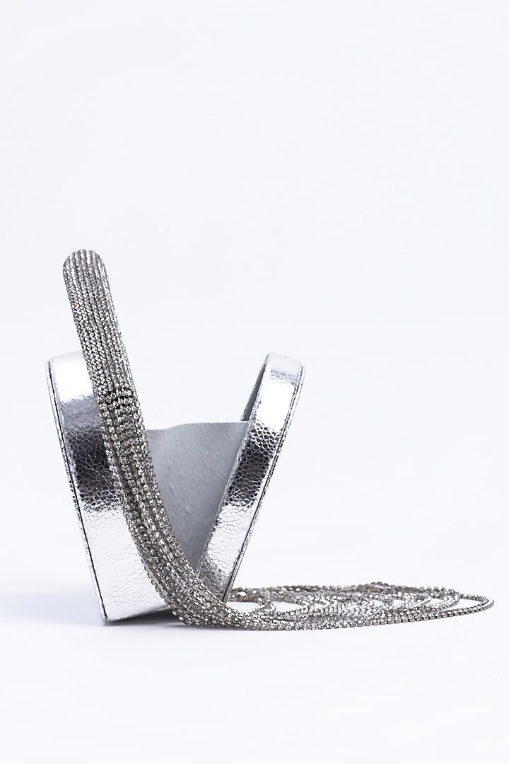 Sparkling White Vegan Leather & Suede Stone Embellished Nano Bag by AMAMA at Pernia's Pop Up Shop