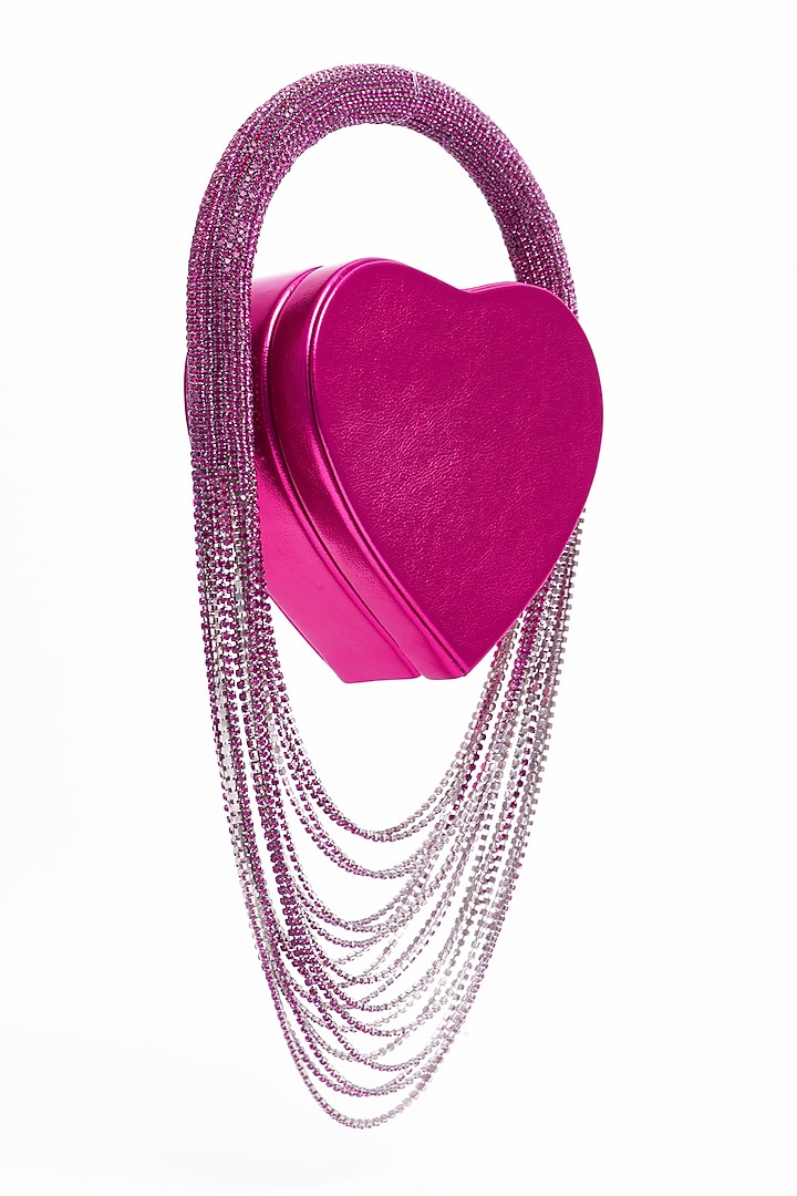 Hot Pink Vegan Leather & Suede Stone Embellished Nano Bag by AMAMA at Pernia's Pop Up Shop
