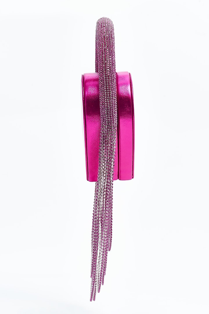Hot Pink Vegan Leather & Suede Stone Embellished Nano Bag by AMAMA at Pernia's Pop Up Shop