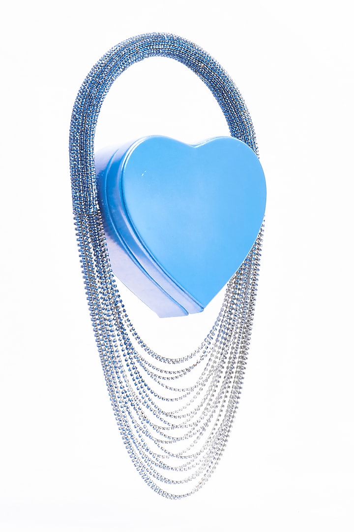 Blue Vegan Leather & Suede Stone Embellished Nano Bag by AMAMA at Pernia's Pop Up Shop