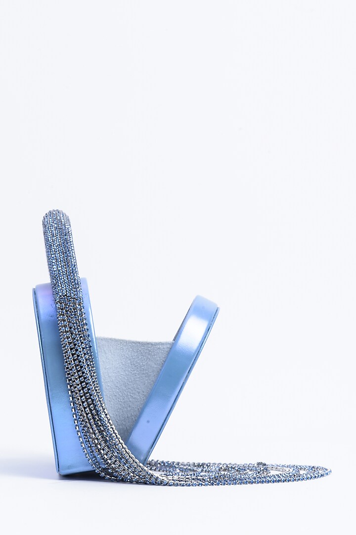 Blue Vegan Leather & Suede Stone Embellished Nano Bag by AMAMA at Pernia's Pop Up Shop