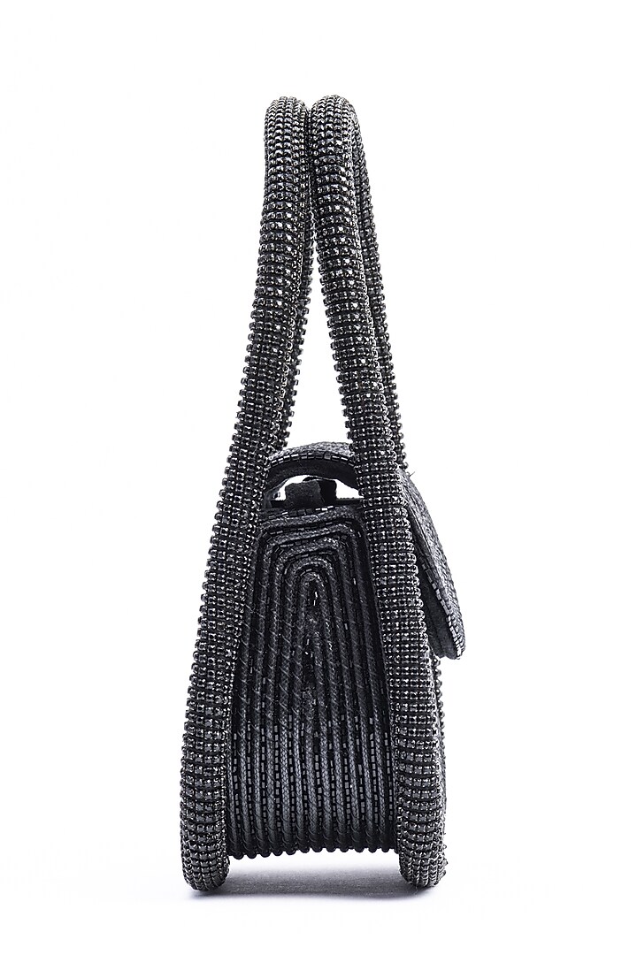 Black Faux Leather & Velvet Stone Embellished Mini Clutch by AMAMA at Pernia's Pop Up Shop