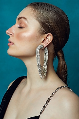 Silver Plated Crystal Embellished Dangler Earrings by AMAMA