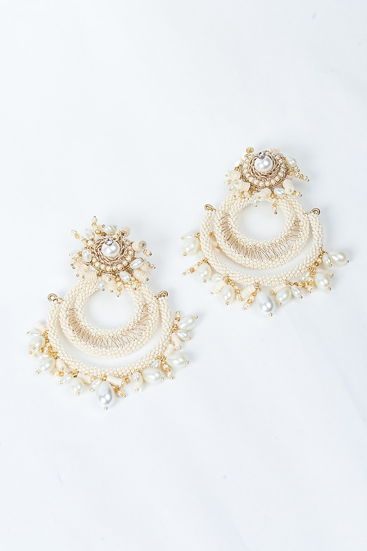 White Pearl & Sequin Chandbaali Earrings by AMAMA at Pernia's Pop Up Shop