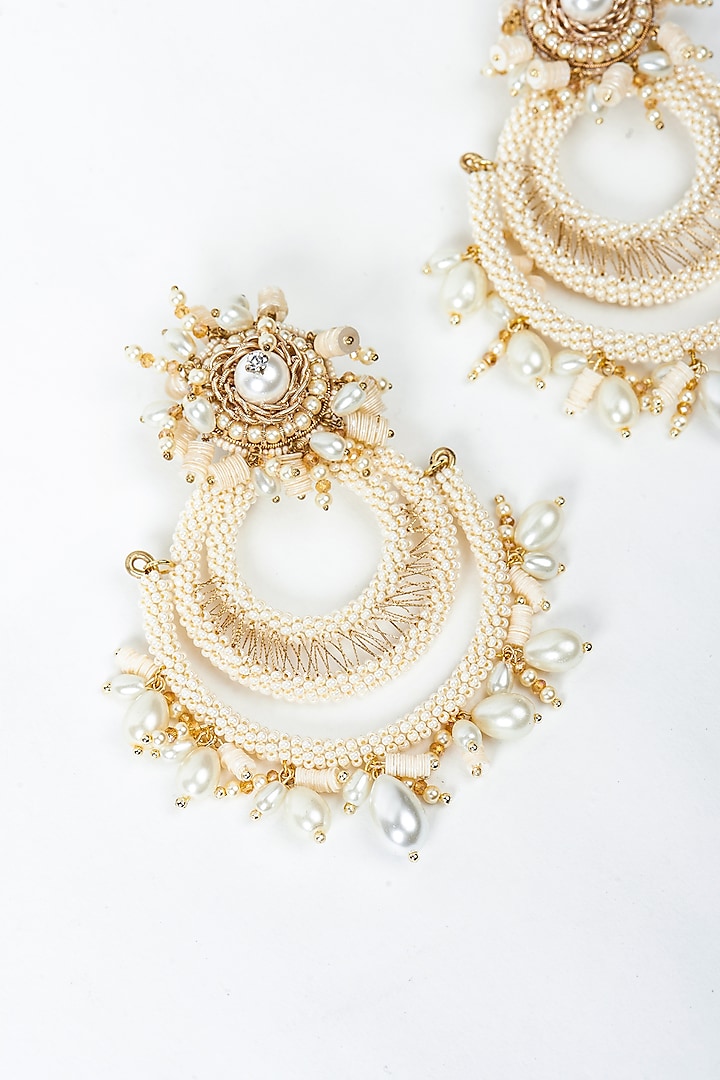 White Pearl & Sequin Chandbaali Earrings by AMAMA at Pernia's Pop Up Shop