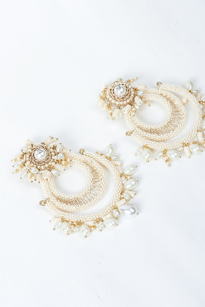 White Pearl & Sequin Chandbaali Earrings by AMAMA at Pernia's Pop Up Shop