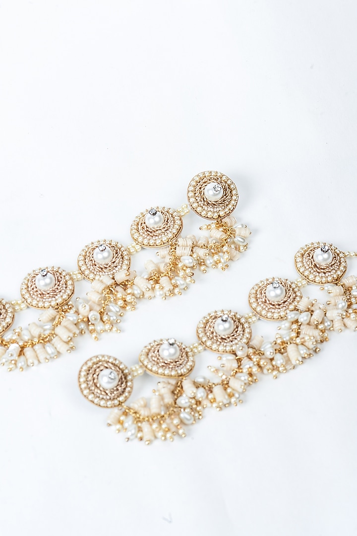 White Sequin & Beaded Dangler Earrings by AMAMA at Pernia's Pop Up Shop