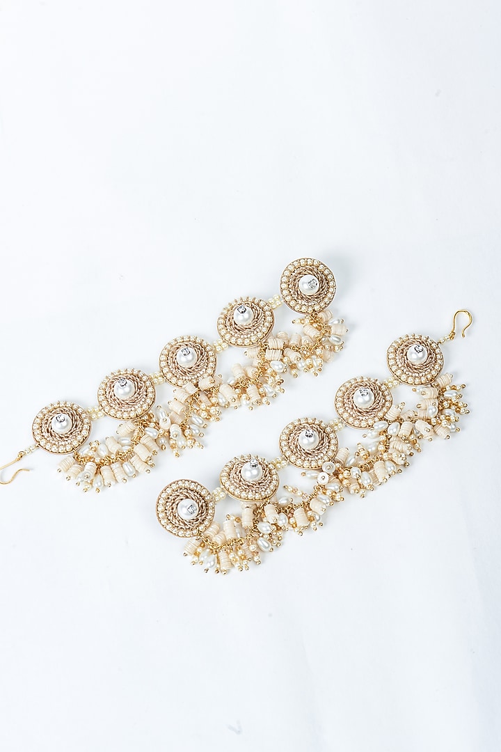White Sequin & Beaded Dangler Earrings by AMAMA at Pernia's Pop Up Shop