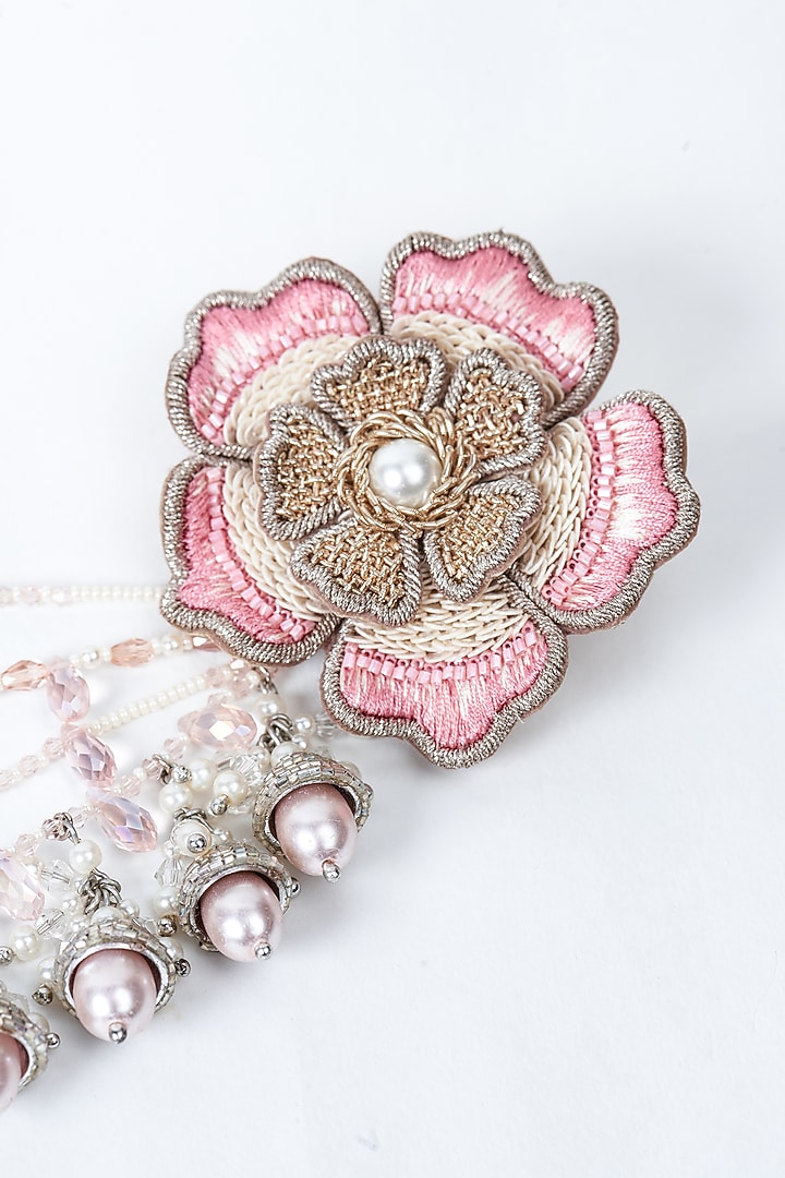 Pink Hand Embroidered Dangler Earrings by AMAMA at Pernia's Pop Up Shop
