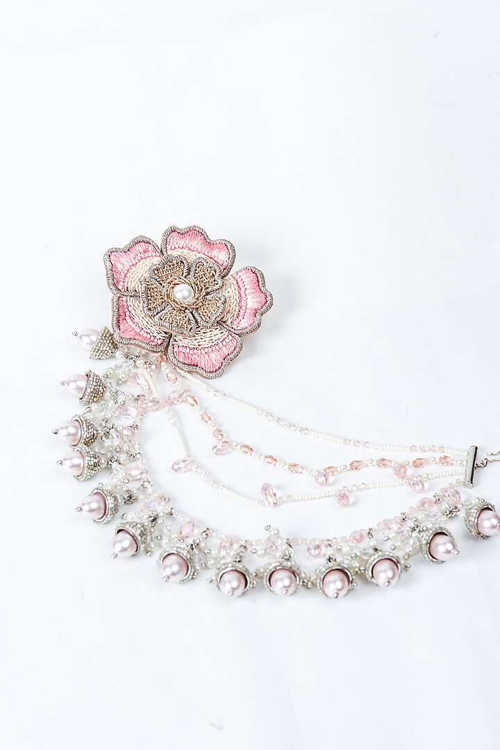 Pink Hand Embroidered Dangler Earrings by AMAMA at Pernia's Pop Up Shop