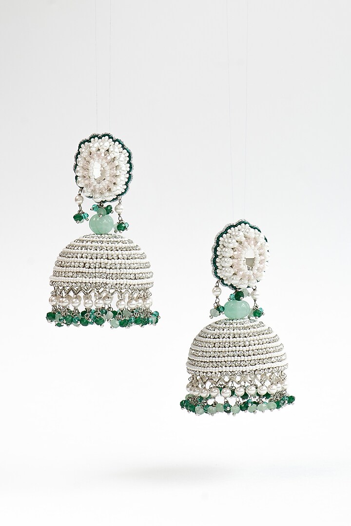Green Pearl Dangler Earrings by AMAMA at Pernia's Pop Up Shop