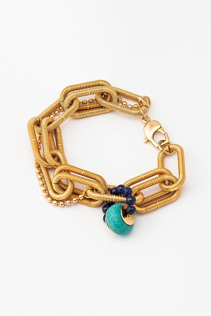 Gold Plated Turquoise Stone & Lapis Link Bracelet by AMAMA at Pernia's Pop Up Shop