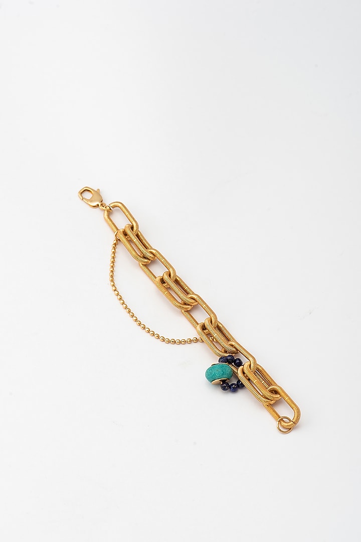 Gold Plated Turquoise Stone & Lapis Link Bracelet by AMAMA at Pernia's Pop Up Shop