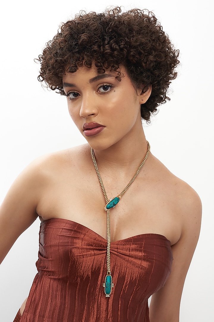 Gold Plated Turquoise Stone Rope Necklace by AMAMA at Pernia's Pop Up Shop