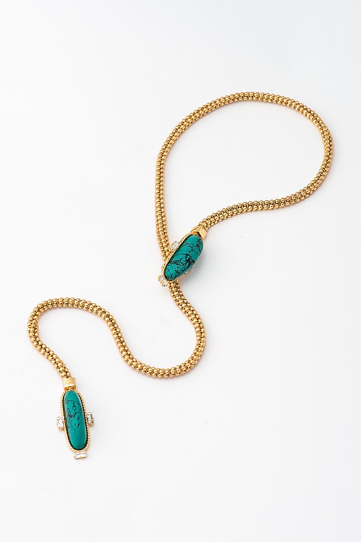 Gold Plated Turquoise Stone Rope Necklace by AMAMA at Pernia's Pop Up Shop
