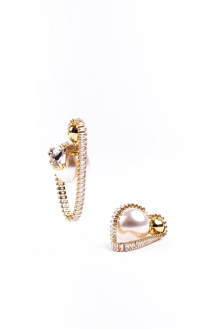 Gold Plated Cubic Zirconia & Faux Pearl Hoop Earrings by AMAMA at Pernia's Pop Up Shop