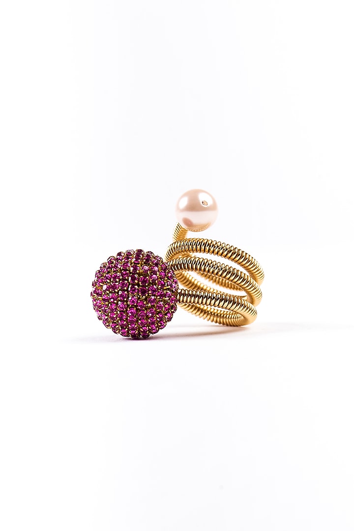 Gold Plated Chaton Crystal & Faux Pearl Orb Wrap Ring by AMAMA at Pernia's Pop Up Shop
